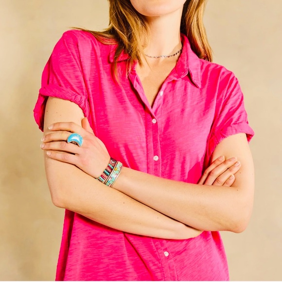 Sundance Tops - Sundance Catalog Dylan Women’s Michaela Pink Short Sleeve Cotton Shirt XXL